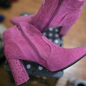 Pierre Dumas Pink Ankle Boots with Rhinestones
